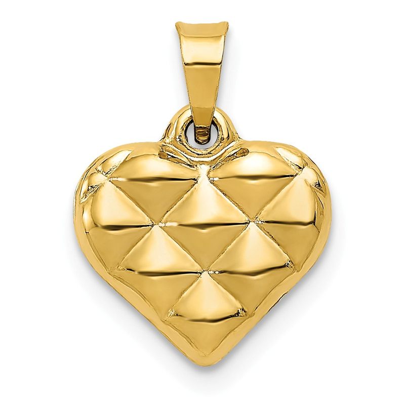 14k Yellow Gold Puffed Heart (15mm) Necklace - 18 In